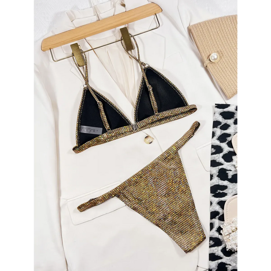 Glitter Sequin Bikini Set – Metal Ring Thong Swimwear - Panties - Swimwear - 2