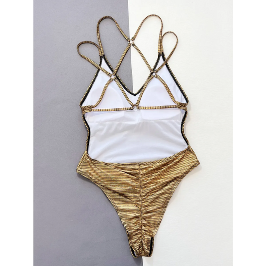 Glitter Sequin One-Piece Swimsuit – Crisscross Back Swimwear - Sexy Products - Sleeveless - Swimwear - 2