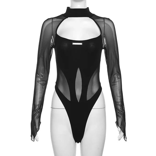 Goth Dark Sheer Mesh Long Sleeve Bodysuit - Women’s Clothing & Accessories - 7