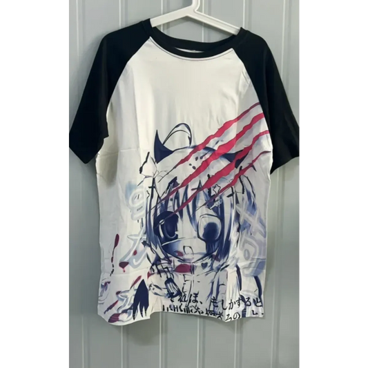Black & White Gothic Anime T-Shirt – Harajuku Y2K Graphic Top - T-Shirts - Short - Round - T-Shirts - 1