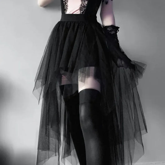 Gothic Harajuku Irregular Tulle Skirt – Y2K High Waist Layered Skirt - Bottoms - Skirts - 1