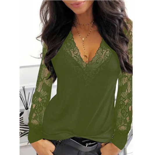 Gothic Lace V-Neck Blouse - T-Shirts - Blouses - 2