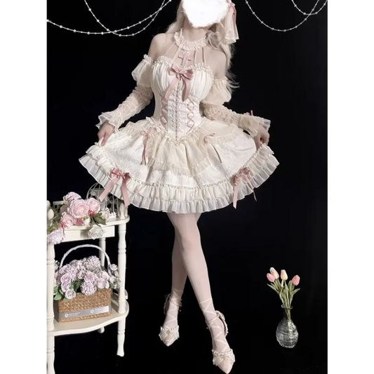 Harajuku Gothic Lolita Halter Dress – Off Shoulder Slim Waist Bow - All Dresses - Long - Halter - Lolita Dress - 2