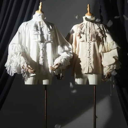 Gothic Lolita Ruffle Blouse – High Neck Lace Lantern Sleeves - Women’s Clothing & Accessories - Long - Shirt - Blouses