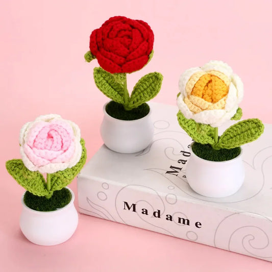 Handmade Crochet Rose Plush – Potted Flower Decor Gift for Her - Plushies - Plushie - 2