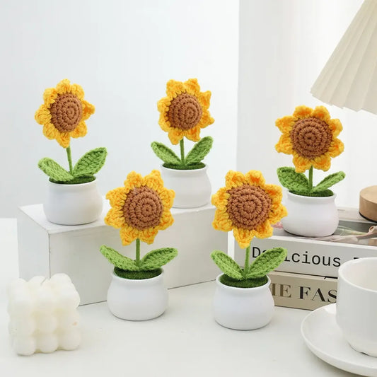 Handmade Crochet Sunflower Plush – Potted Desktop Decor Gift - Tops - Plushie - 2