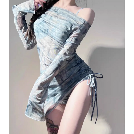 Mesh Off Shoulder Set – Harajuku Bikini & Smock Swimsuit - Tops & Tees - Long - Swimwear - 1