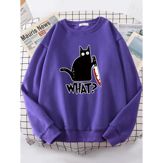 Kitty Say ’What?’ Sweatshirt - Harajuku Casual Hoody - T-Shirts - 7
