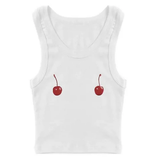 Harajuku Cherry Tee - Sleeveless Streetwear Crop - T-Shirts - 1