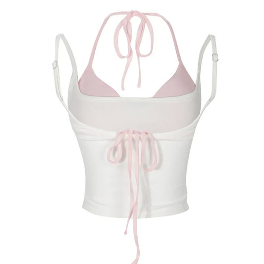 Halter Crop Top Set – Harajuku Y2K Kawaii Cami - Women’s Clothing & Accessories - Sleeveless - Sweetheart - Camisole - 2