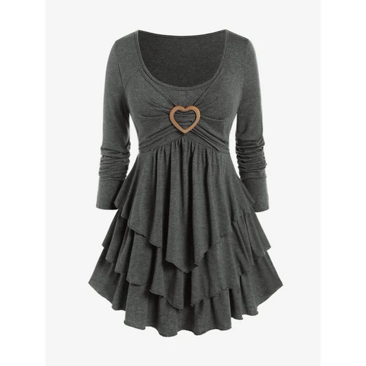 Heart Ring Layered Long Sleeves Dress - All Dresses - 4