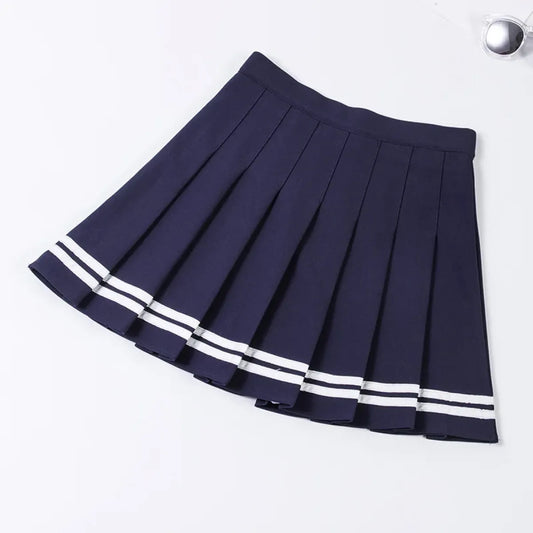 High Waist Korean Pleated Skirt – Patchwork Striped Tennis Skirt for Women - Bottoms - Skirts - 4