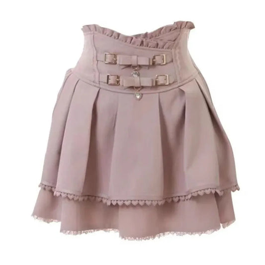 High Waist Lolita Mini Skirt – Sweet Lace & Bow Details - Bottoms - Skirts - 1