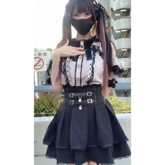 High Waist Lolita Mini Skirt – Sweet Lace & Bow Details - Bottoms - Skirts - 2