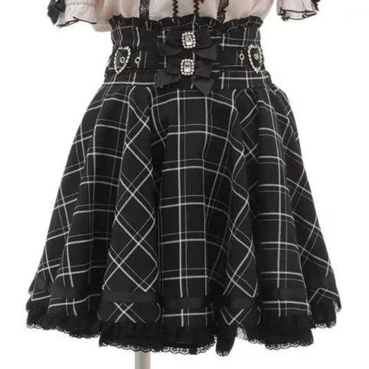 High Waist Lolita Skirt – Lace Trim & Bow Detail - Bottoms - Short - Skirts - 21