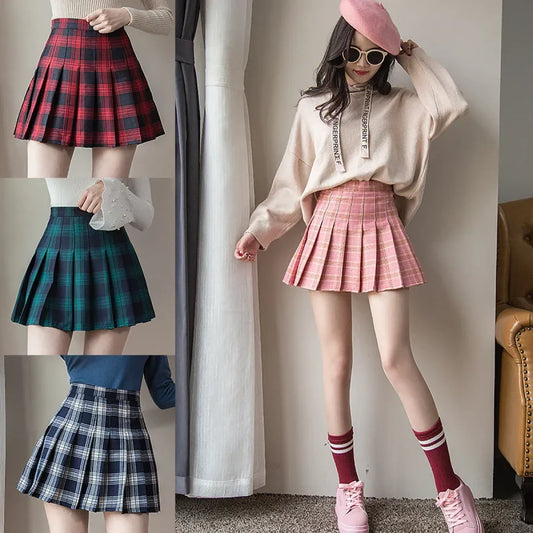 Plaid Preppy Skirt – Harajuku Pleated Mini High Waist Skirt - Bottoms - Skirts - 1