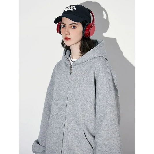 Gray Double-Zip Hooded Jacket with Pockets - Women’s Clothing & Accessories - Jacket - 2