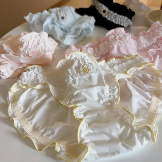 Sweet Girl Ruffle Lace Panties – Ice Silk Mid-Waist Cotton Briefs - Women’s Clothing & Accessories - Lingerie - 2