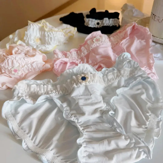 Sweet Girl Ruffle Lace Panties – Ice Silk Mid-Waist Cotton Briefs - Women’s Clothing & Accessories - Lingerie - 1