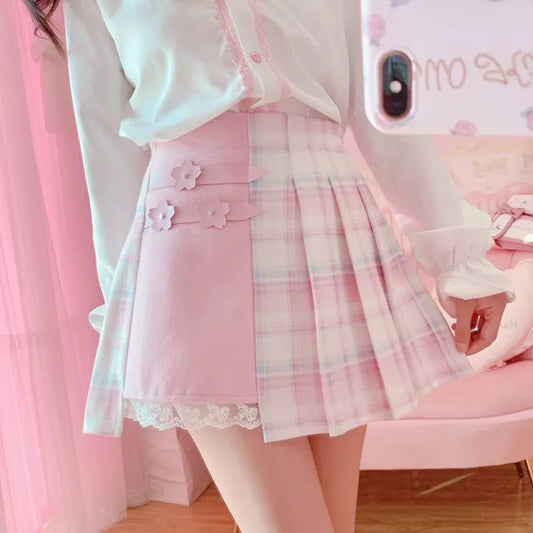 Kawaii Winter Wonderland: High-Waist Plaid Mini Skirt - Bottoms - 1