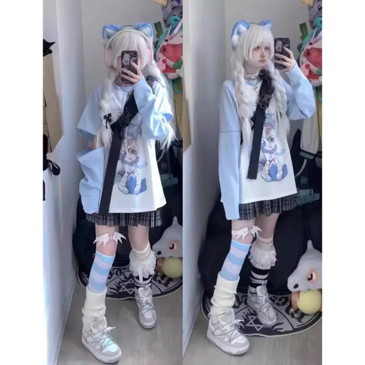 Kawaii Y2K Harajuku Top – Detachable Sleeve Anime Tee - T-Shirts - Long - Crew - Women’s Hoodies - 1