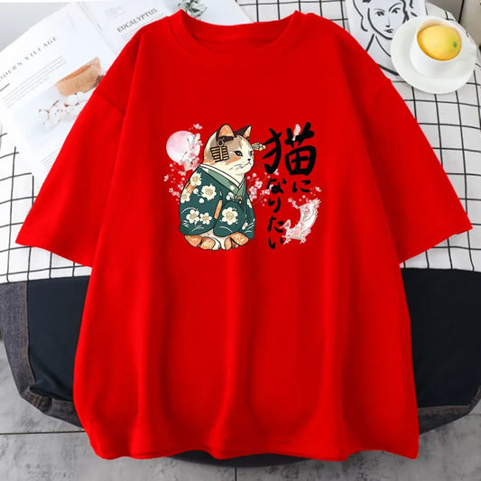 Ukiyo-e Kimono Cat Sakura Graphic Tee - T-Shirts - T-Shirts - 2
