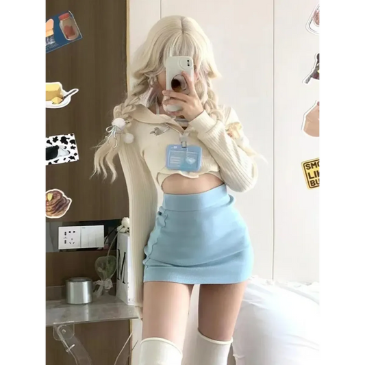 Harajuku Knit Crop Top Set - Dresses - Sets - 1