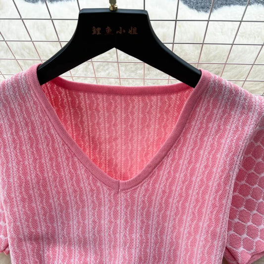 Korean Aesthetic V-Neck Knit Mini Dress - All Dresses - Mini Dress - 2