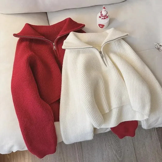 Korean Half-Zip Knit Pullover Sweater - Sweaters - Sweater / Pullover - 1