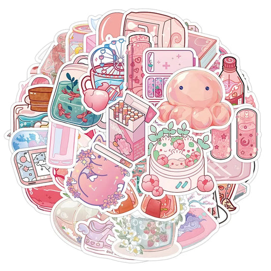 Korean INS Style Pink Cartoon Stickers - Cute DIY Graffiti Decals - Stickers - 1