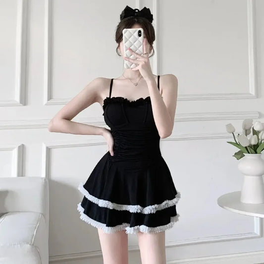 Ruffle One-Piece Swimsuit – Korean Sweet Mini Dress Swimwear - All Dresses - Sleeveless - Swimwear - 4