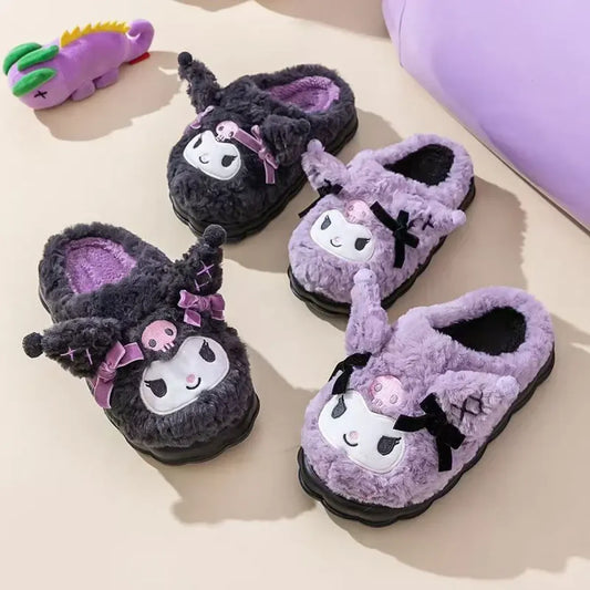 Kuromi plush winter slippers with 3D ears - Accessories - Shoes - 1
