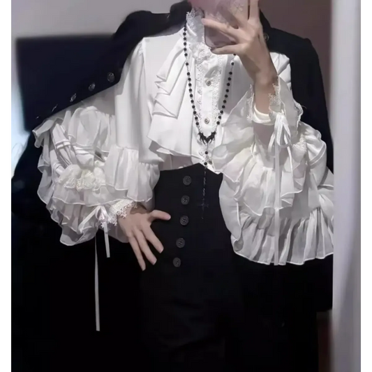 Kawaii Lace Lantern Sleeve Blouse - Women’s Clothing & Accessories - Blouses - 2