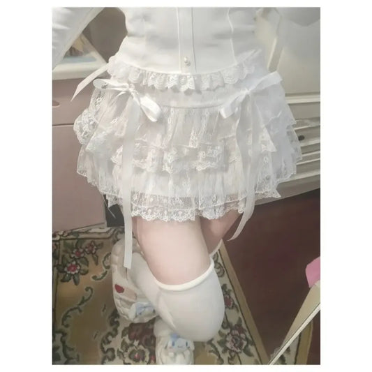 Lace Tiered Mini Skirt – Kawaii Sweet Lolita High Waist - Bottoms - Long - Skirts - 1