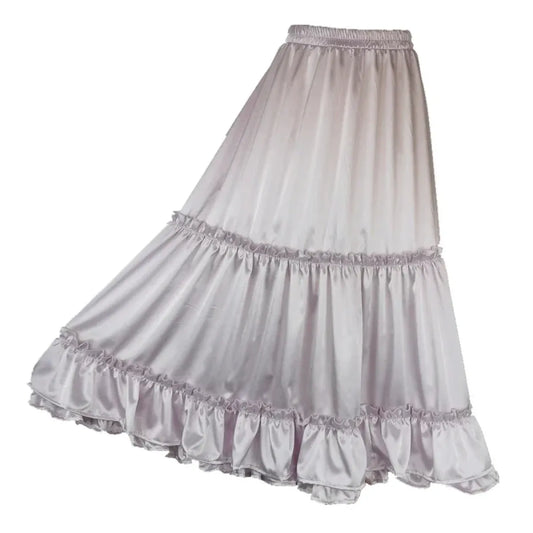 Lavender Satin Tiered Lolita Skirt – Ruffled Elegant Goth - Bottoms - Skirts - 1