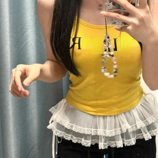 Layered Lace Mini Skirt – Y2K E-Girl High Waist Ruched Hem - Bottoms - Short - Skirts - 1