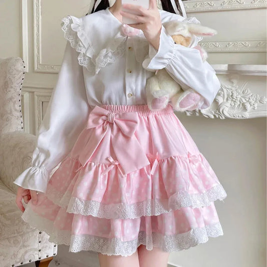 Layered Ruffle Skirt – Kawaii Sweet Lolita Bow Lace - Bottoms - Skirts - 1