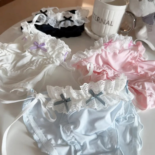 Lolita Ruffle Lace-Up Panties – Cute Low Waist Cotton Briefs - Women’s Clothing & Accessories - Panties - 1
