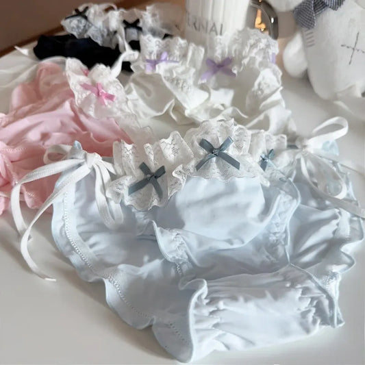 Lolita Ruffle Lace-Up Panties – Cute Low Waist Cotton Briefs - Women’s Clothing & Accessories - Panties - 2