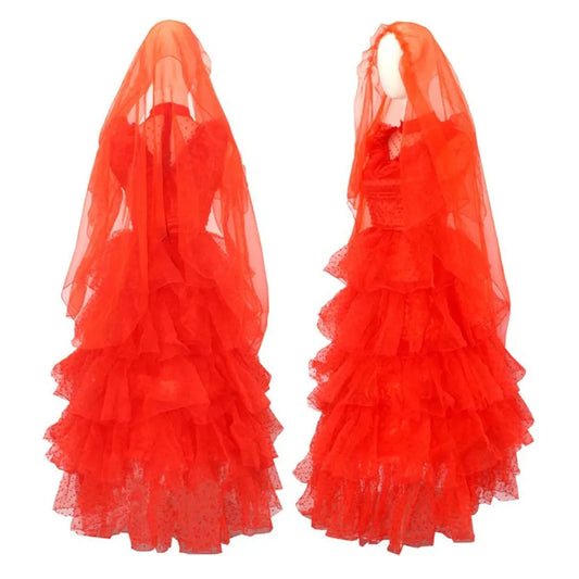 Lydia Deetz Red Wedding Dress Costume – Beetlejuice Outfit Set - All Dresses - Long - Cosplay - 1