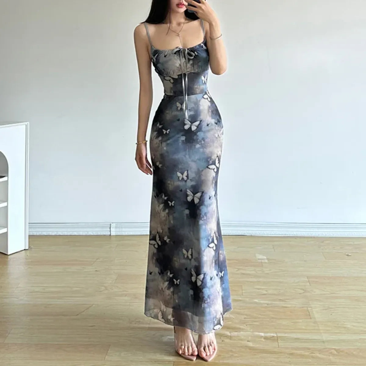 Butterfly Print Cloud Mesh Maxi Dress Summer Nights Kawaii Stop Butterfly Print Cloud Mesh Maxi Dress Summer Nights Kawaii Stop
