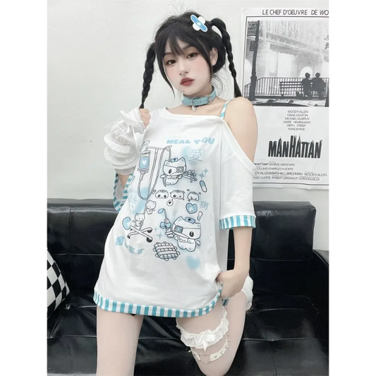 Medical Meow Tee – Kawaii Nurse Cat Graphic Oversized T-Shirt - T-Shirts - 1