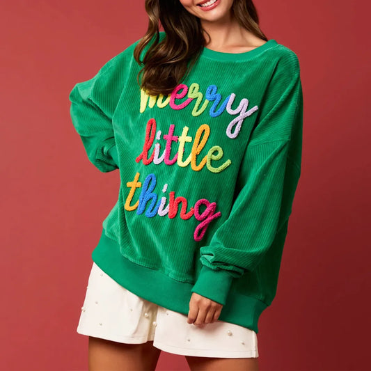 Merry Christmas Sweatshirt - Glitter Patch Crewneck Pullover - T-Shirts - Crew - Sweaters - 2