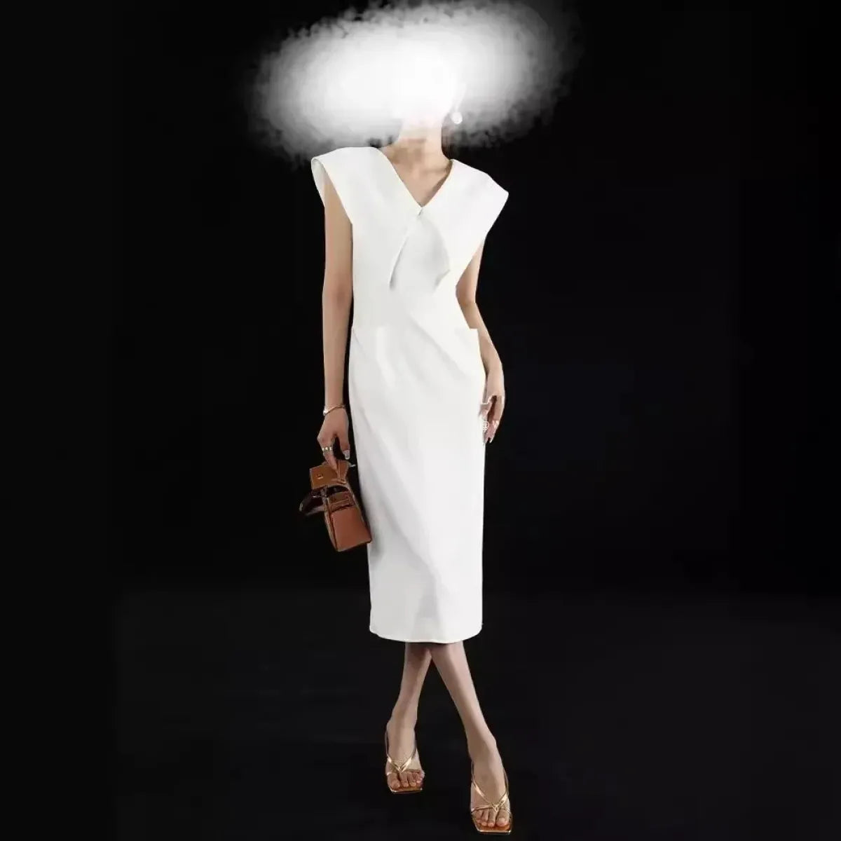 Hepburn inspired midi dress high waist bow neckline  Kawaii Stop
