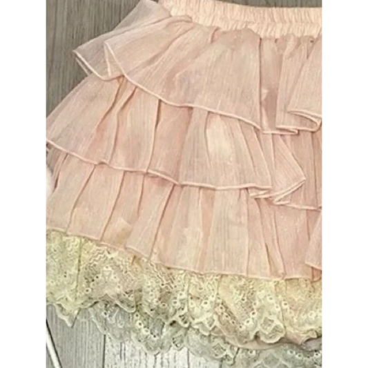 Pink Ruffle Lace Low Rise Fairy Mini Skirt - Bottoms - Mini Skirt - 2