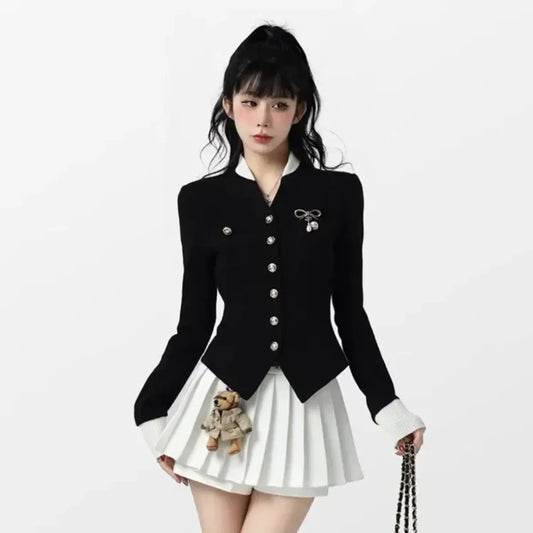 Black Vintage Blazer & Mini Skirt Kawaii Set - Bottoms - Sets / Co-ords - 1