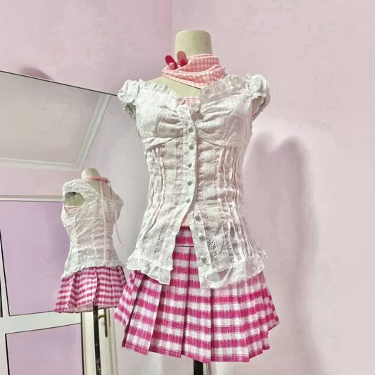 NANA Komatsu Cosplay Costume - Lolita Kawaii Pink Skirt Suit - Bottoms - 1