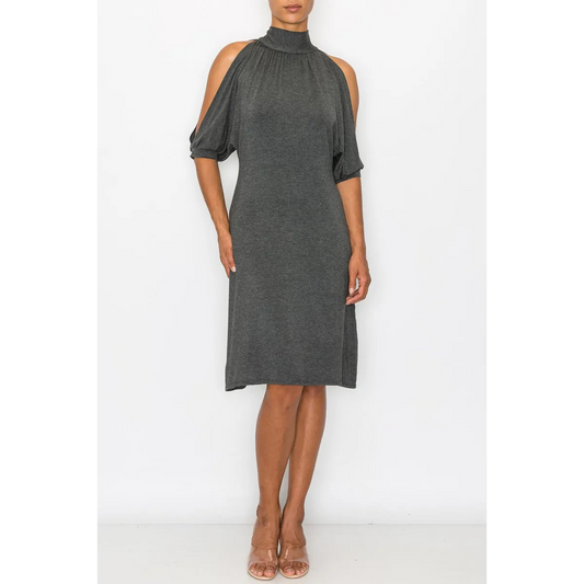 Open Shoulder Sexy Back Dress - Grey - All Dresses - Women’s Fashion - Women’s Clothing - Dress - Short-Sleeve Dress - 1