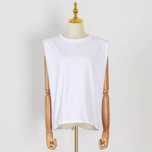 Padded Shoulder Sleeveless Tee - T-Shirts - 2