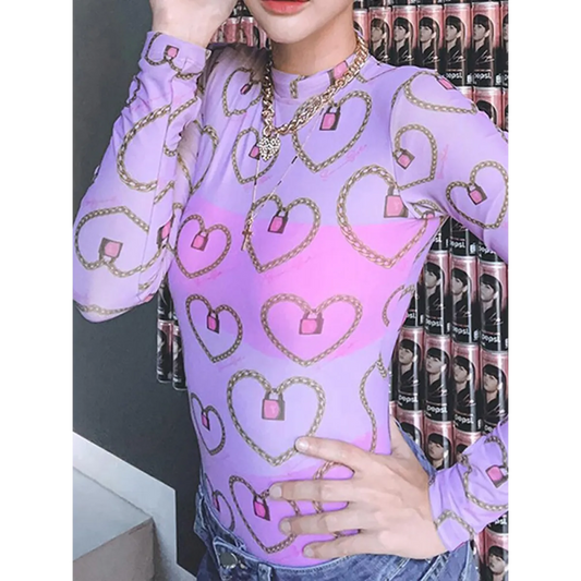 Pastel Gothic Mesh Bodysuit - T-Shirts - 1